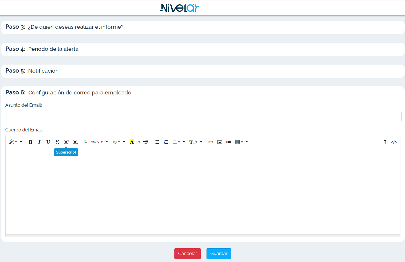 Paso 6: asunto y cuerpo del correo al empleado (cuenta demo).