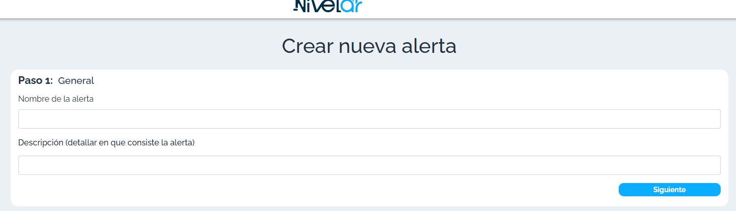 Paso 1 General: nombre y descripción de la alerta (cuenta demo).
