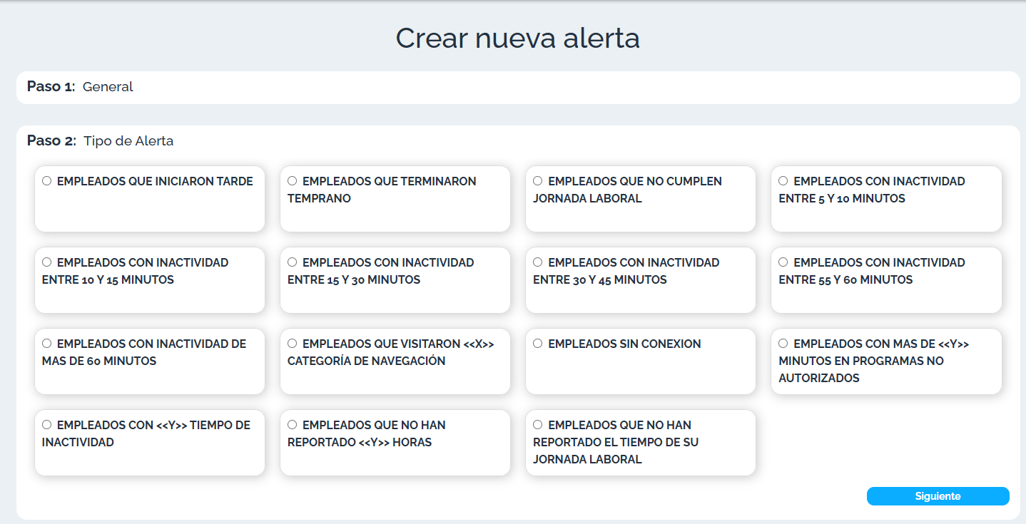 Paso 2 — Tipo de alerta (cuenta demo).