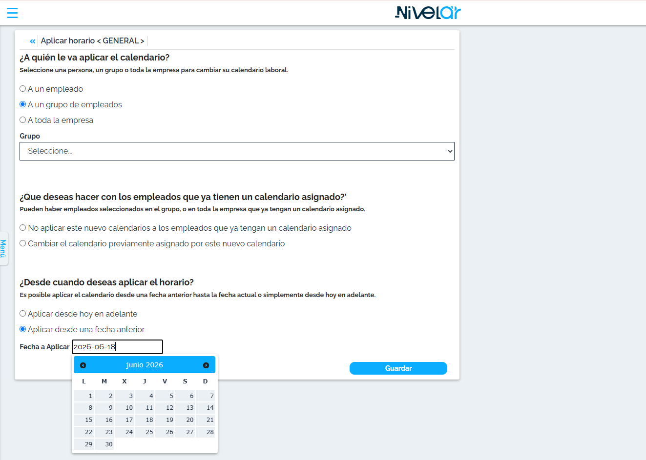 Aplicar horario (cuenta demo).