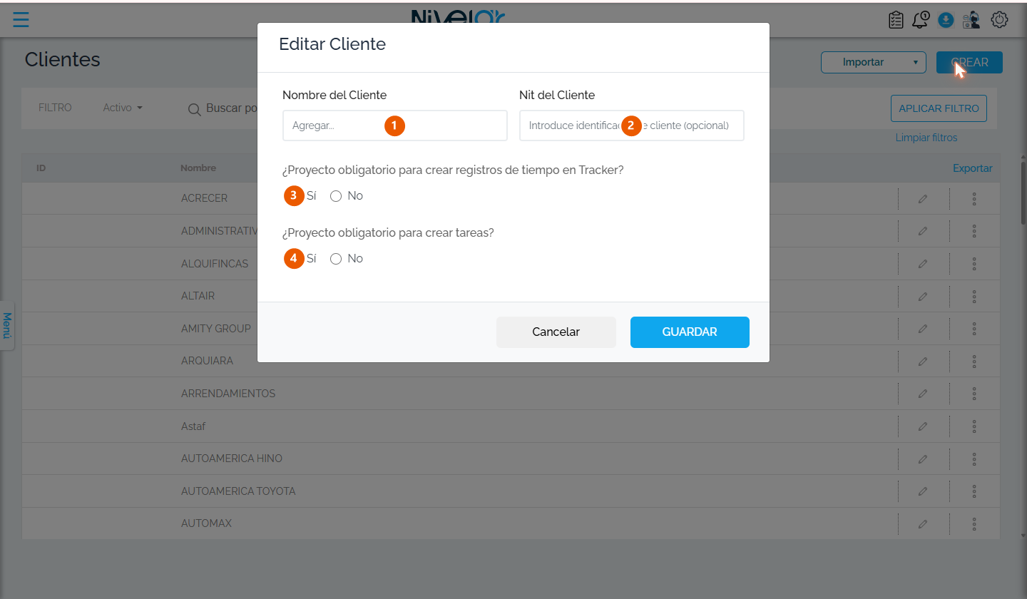 Formulario Crear Cliente (cuenta demo).