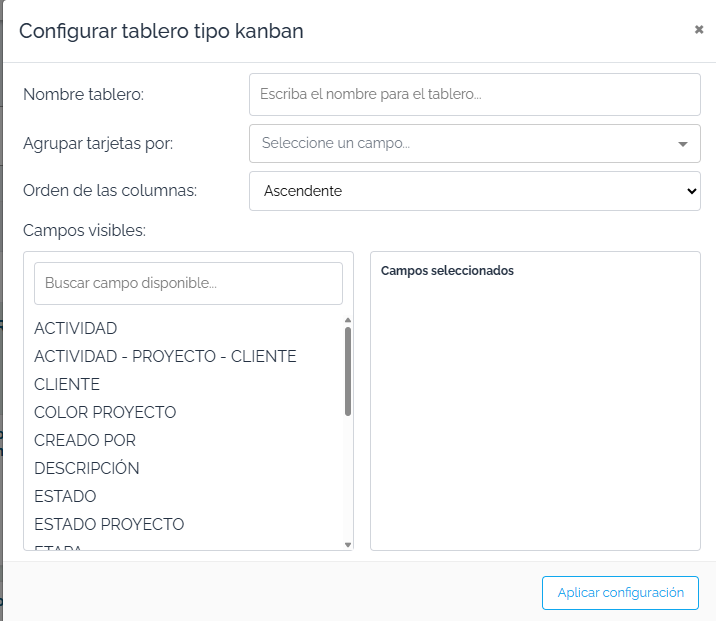 Configurar un tablero tipo kanban (cuenta demo).