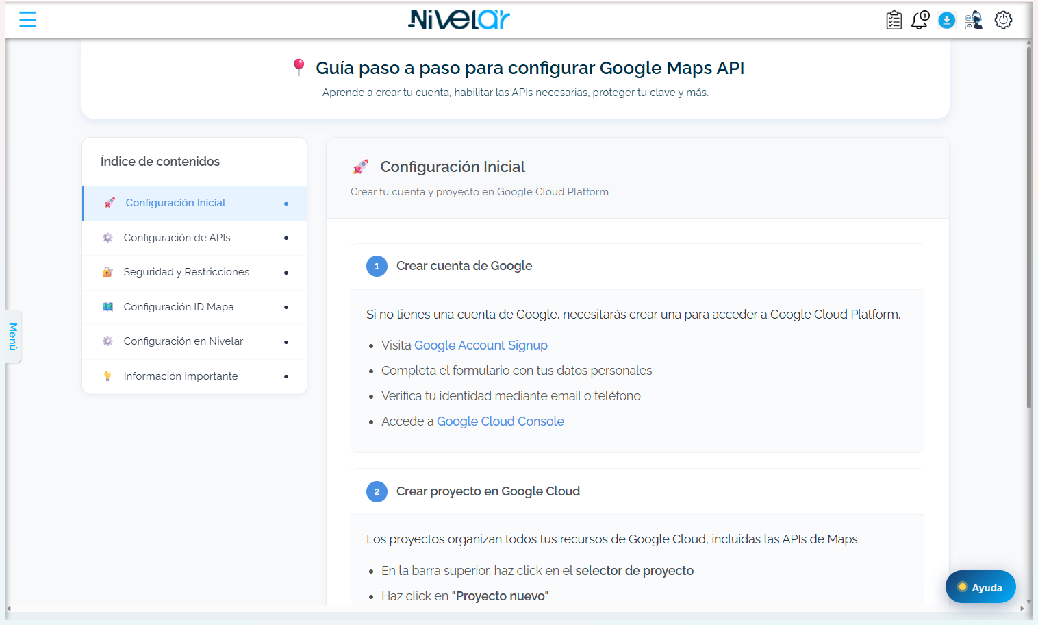 Guía de Google Maps API incluida en Nivelar.