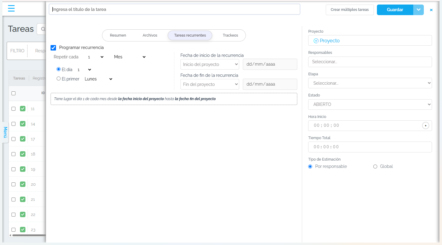 Recurrencia mensual (cuenta demo).